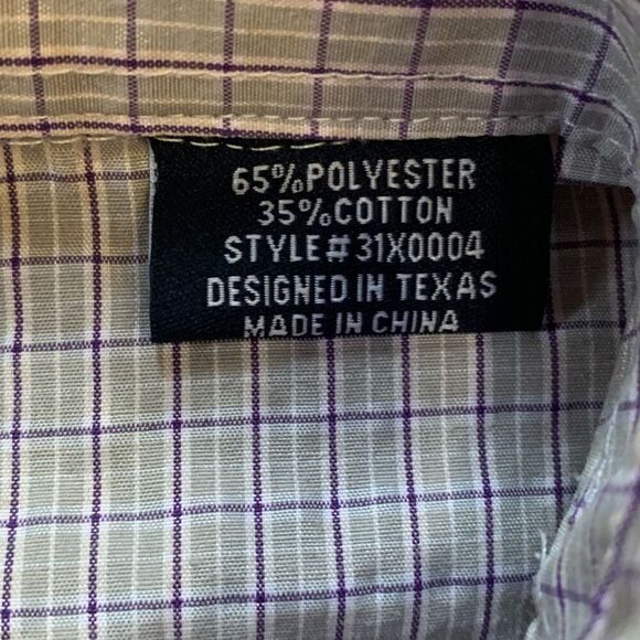 Panhandle Slim Men’s Size 18.5 Button Down Shirt Tan Short Sleeve Plaid - Picture 3 of 6